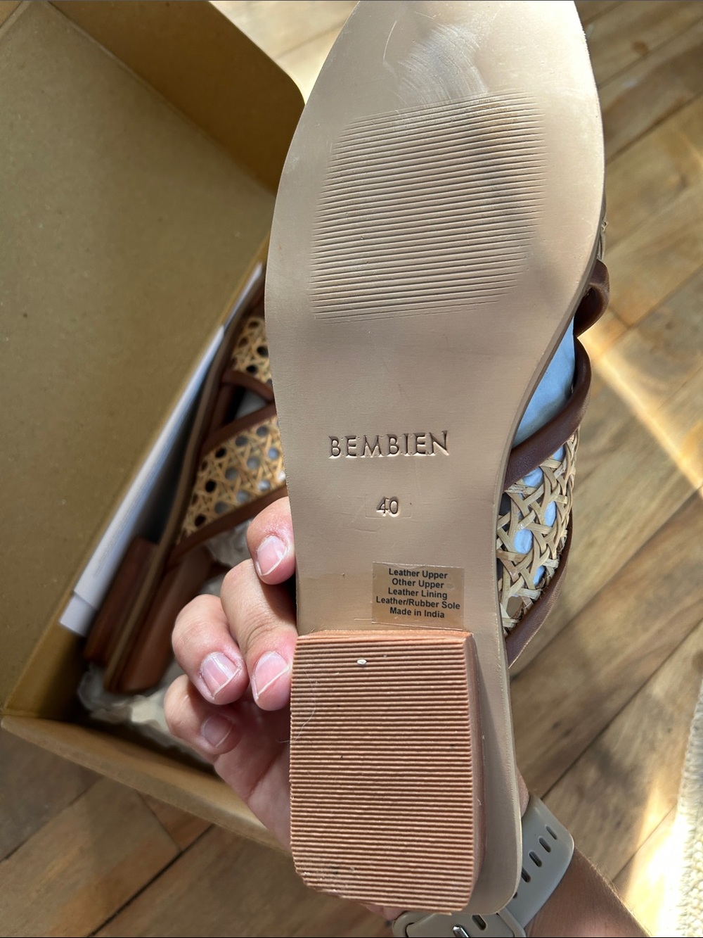 Bembien Woven Leather Slide Sandals in Natural Brown - Picture 6 of 8